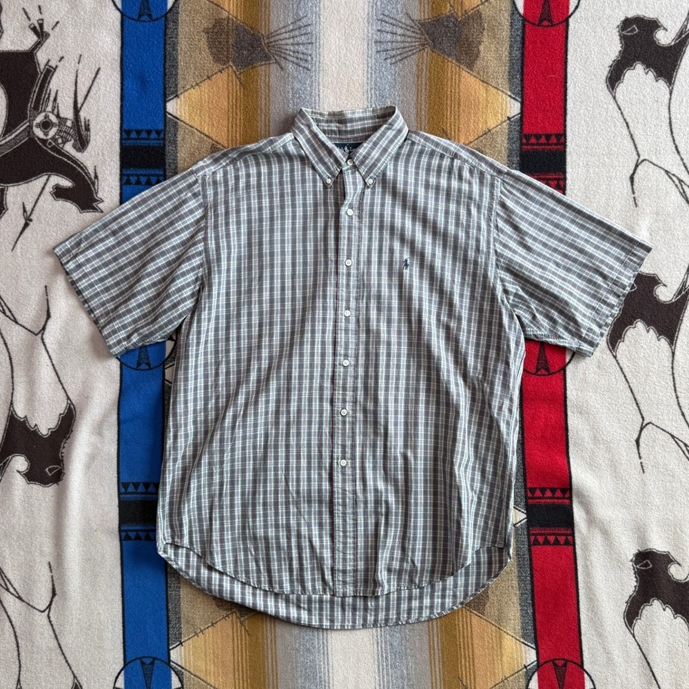 Ralph Lauren Blaire Shirt Mens XL Green Red Plaid Cotton Short Sleeve Button Up